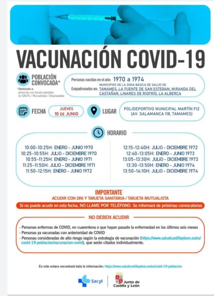 VACUNACIÓN EN TAMAMES EL 10-06-2021