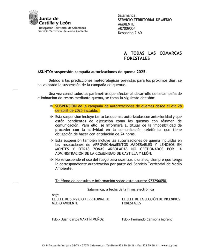 Suspensión de campaña autorizaciones de quema 2025