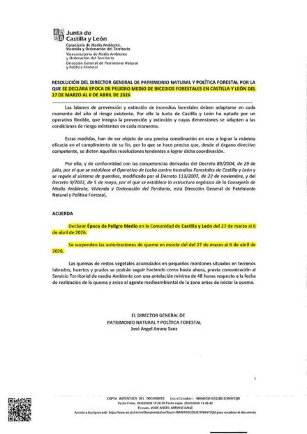 Suspensión de Quema 2026